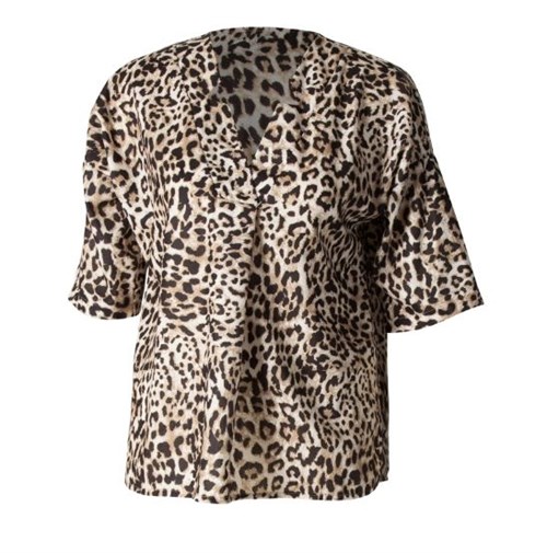 Bluse med kort ærme og leopard print fra NÜ Denmark